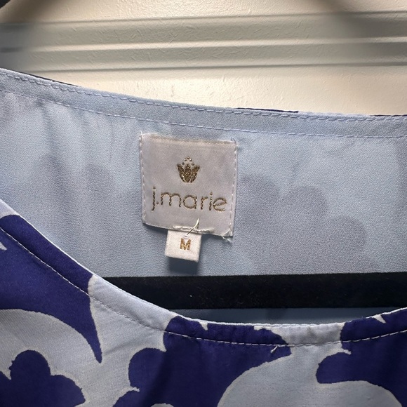 J. Marie Blue Floral Peplum Blouse Size Medium Empire Waist Top - Picture 8 of 11